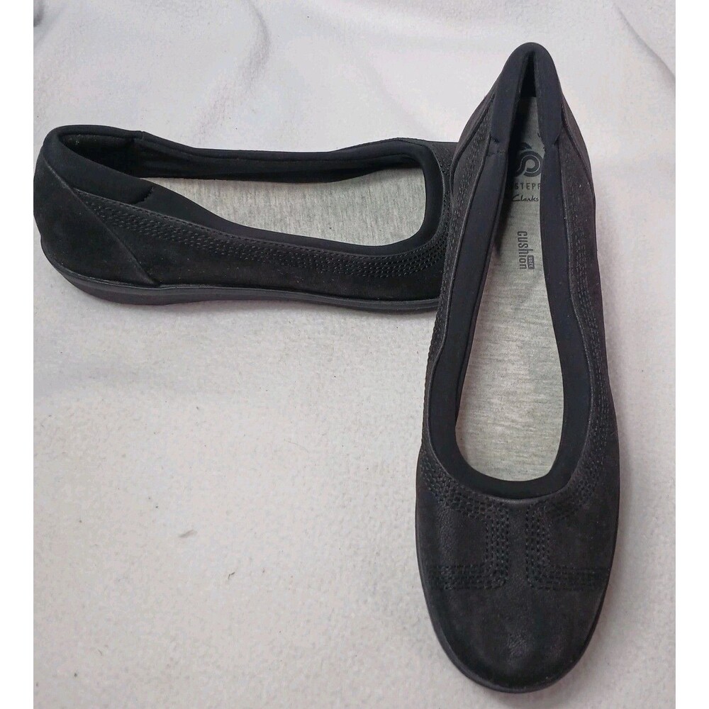 Clarks Women's Cloudsteppers Ayla Flats Size 8.5 Black Cushioned Ballet Flatform